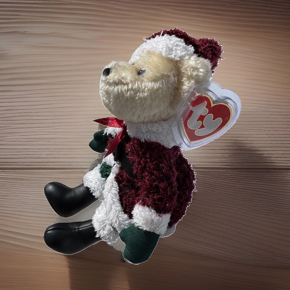 Ty Beanie Baby Santa the Bear Christmas Plush Toy Small Red White Green Burgundy
